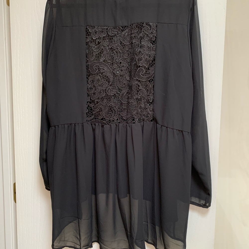 Faux leather chiffon lace uneven hem